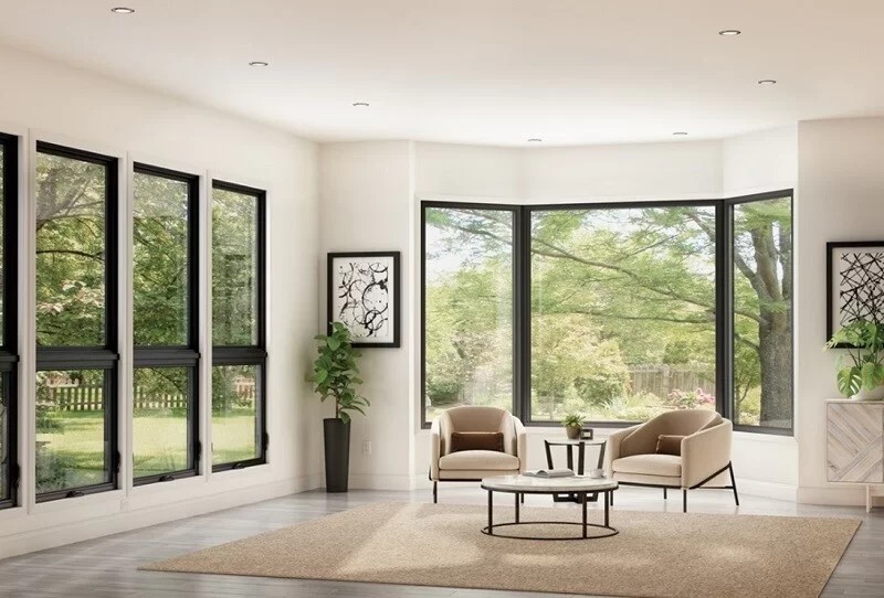 Modern house with large windows secure
